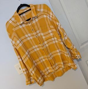 Yellow Plaid Button-Up Flannel Shirt